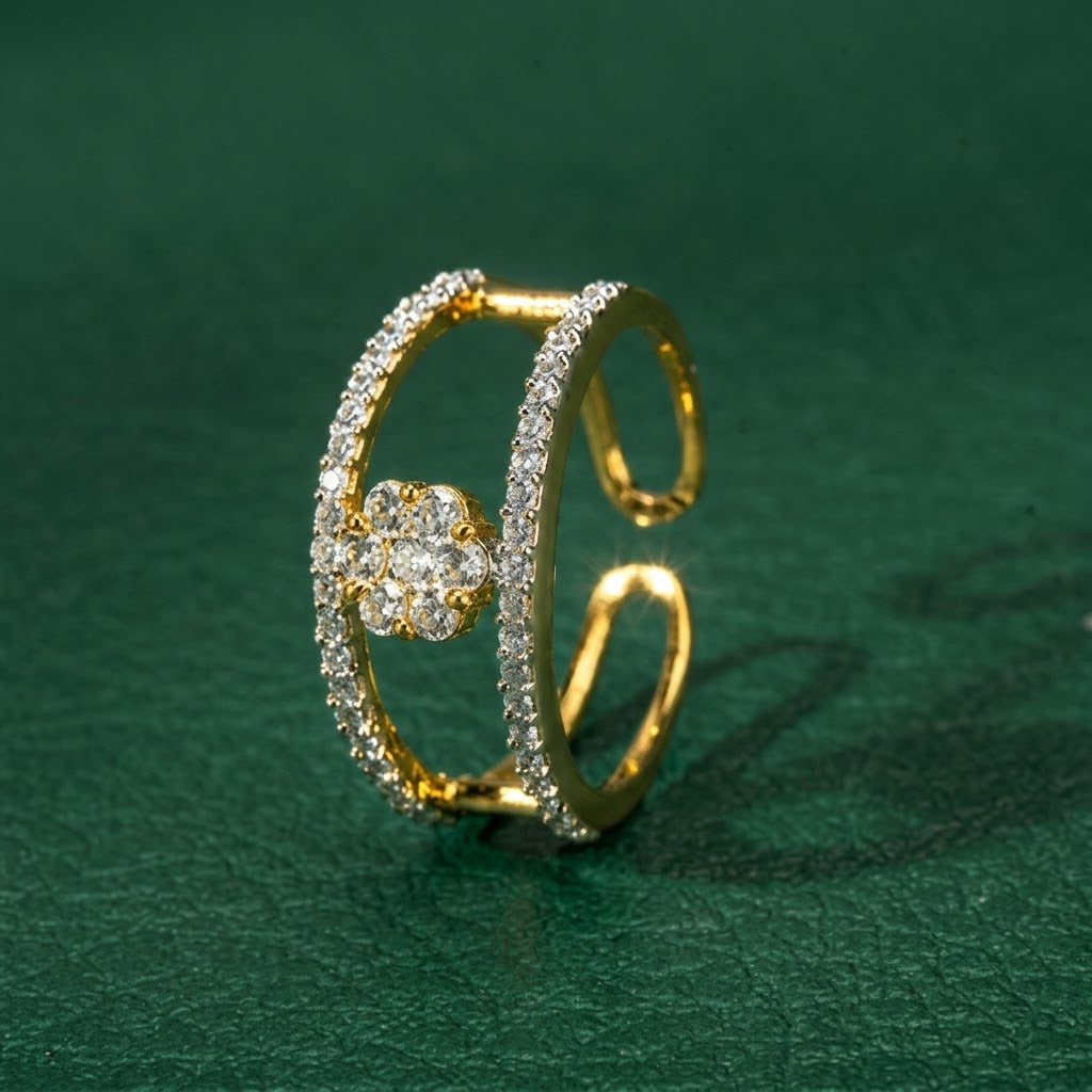 American Diamond Floral Adjustable Ring