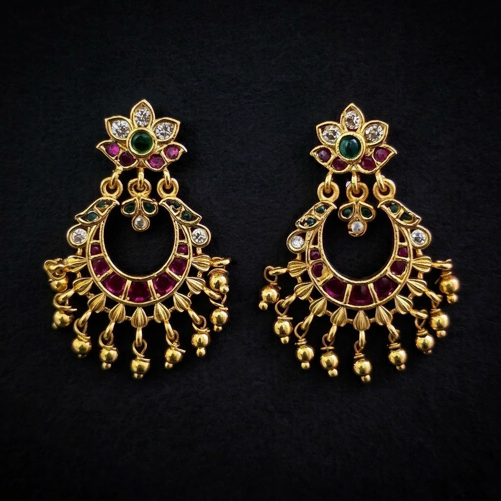 Antique Gold Plated Chandbali Earrings