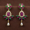 Gold Plated Ruby-Green Pearl Drop Earrings