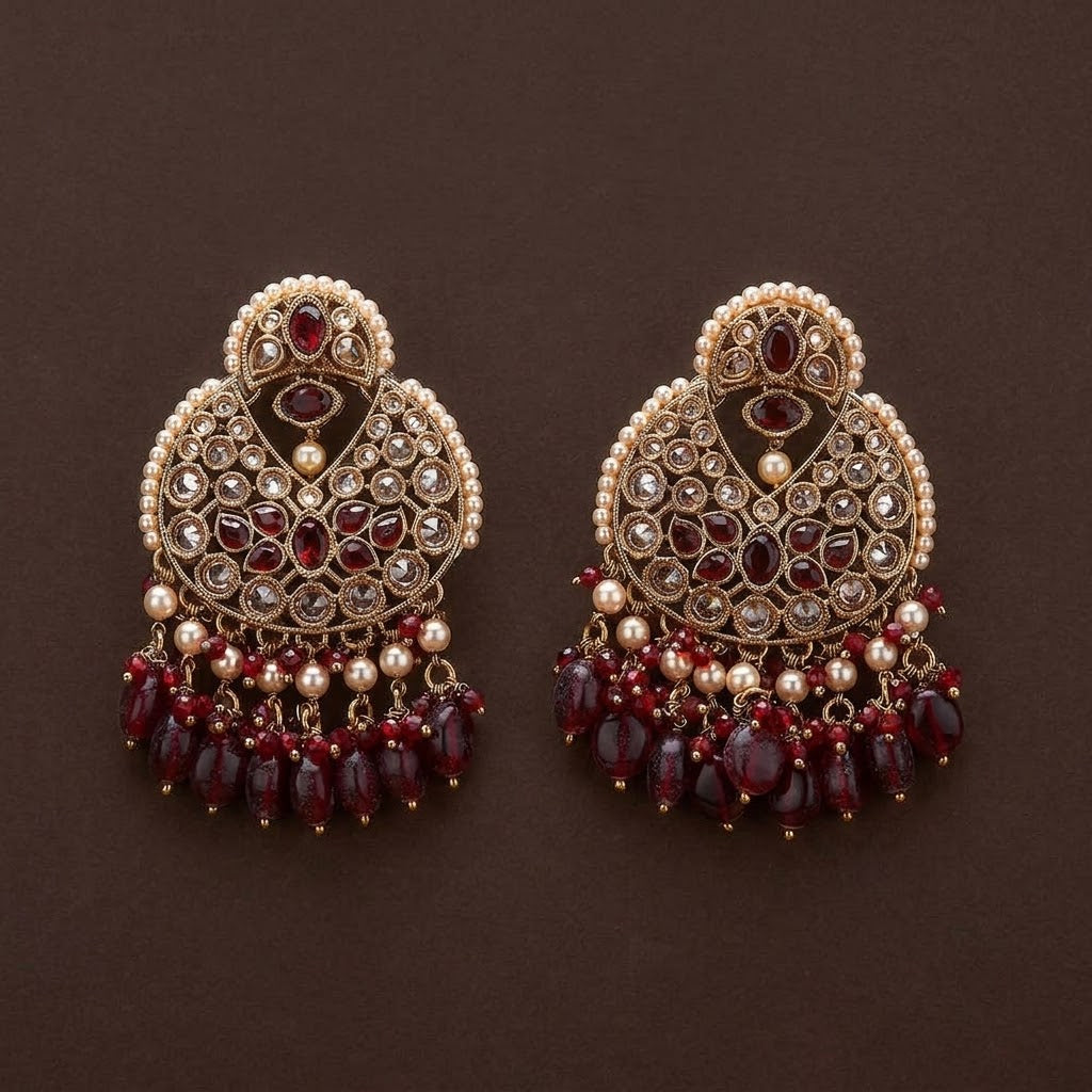 Antique Mehndi Pearl Chandbali Earrings