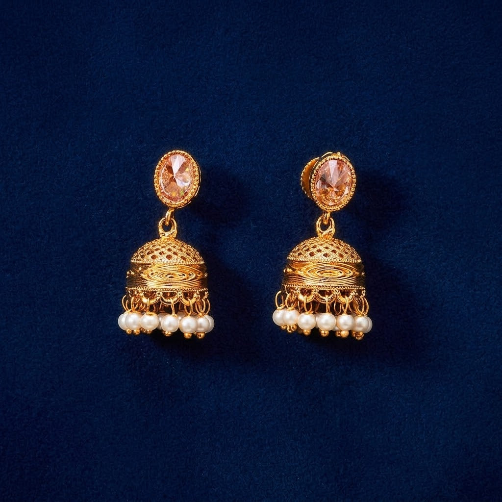 Antique Gold Plated Delicate Jhumki Earrings