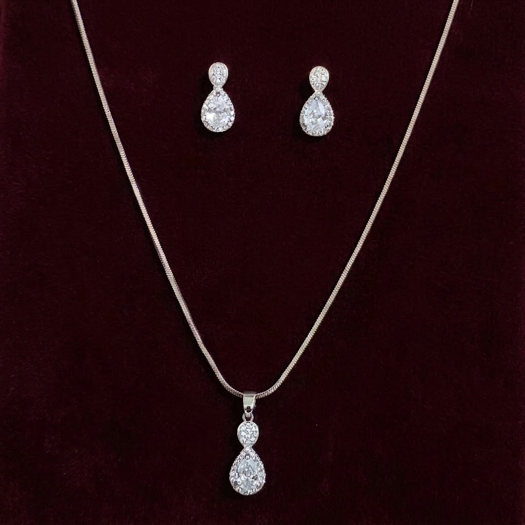 American Diamond Teardrop Pendant Set