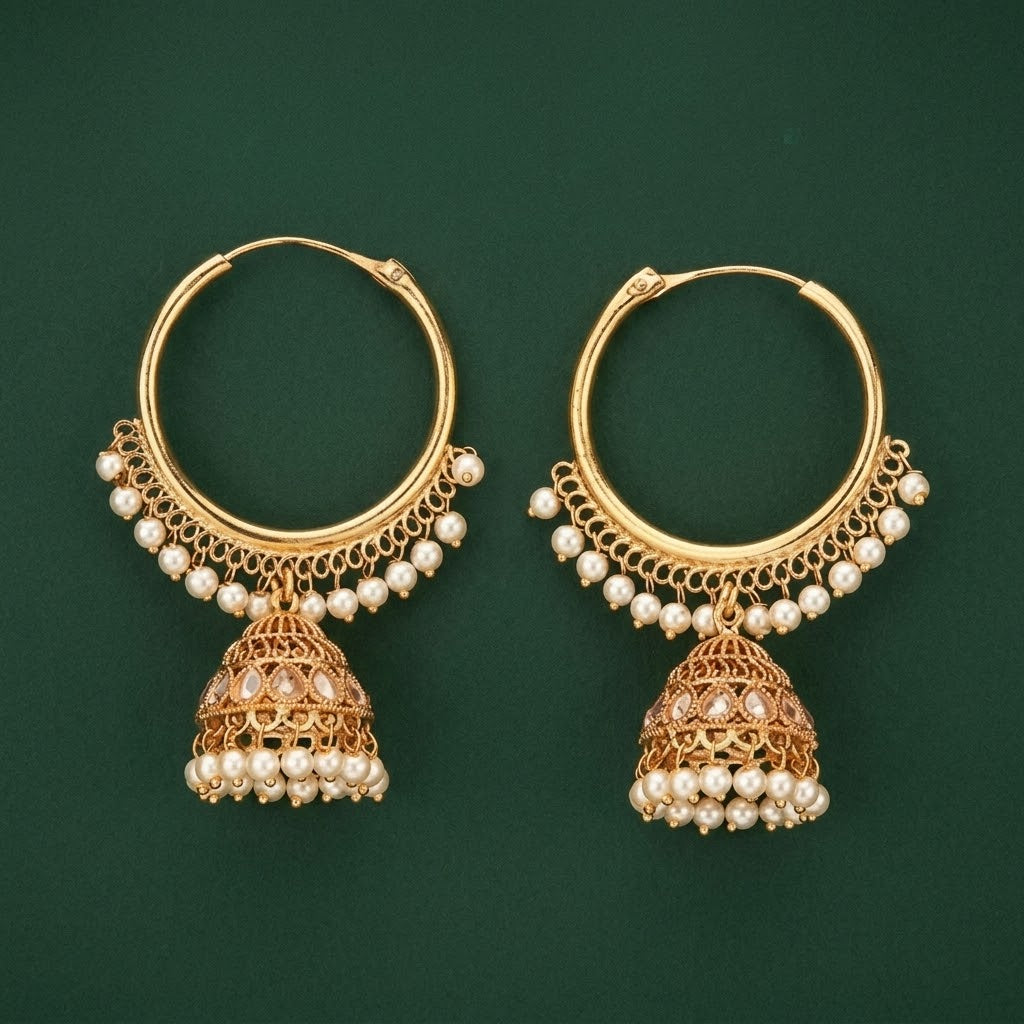 Antique Gold Hoop Jhumka Earrings
