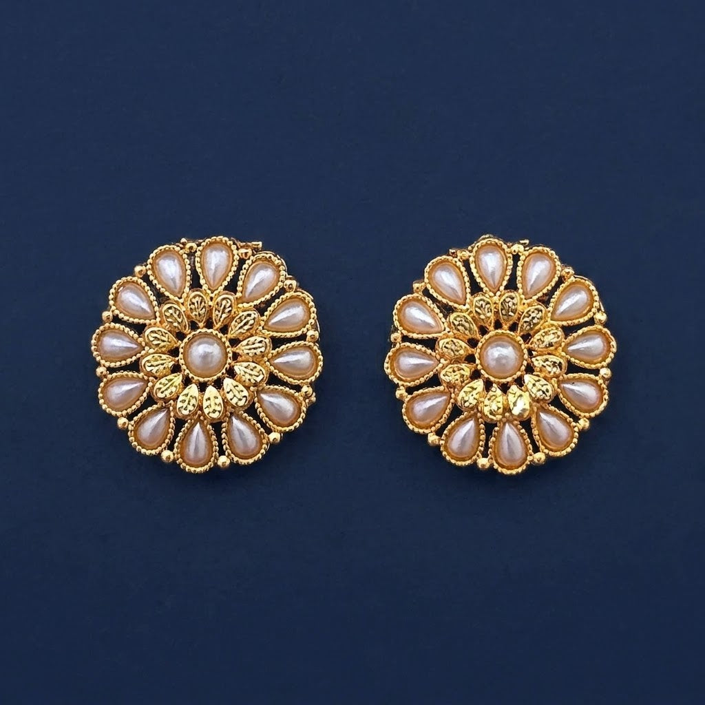 Antique Gold Plated Floral Pearl Stud Tops