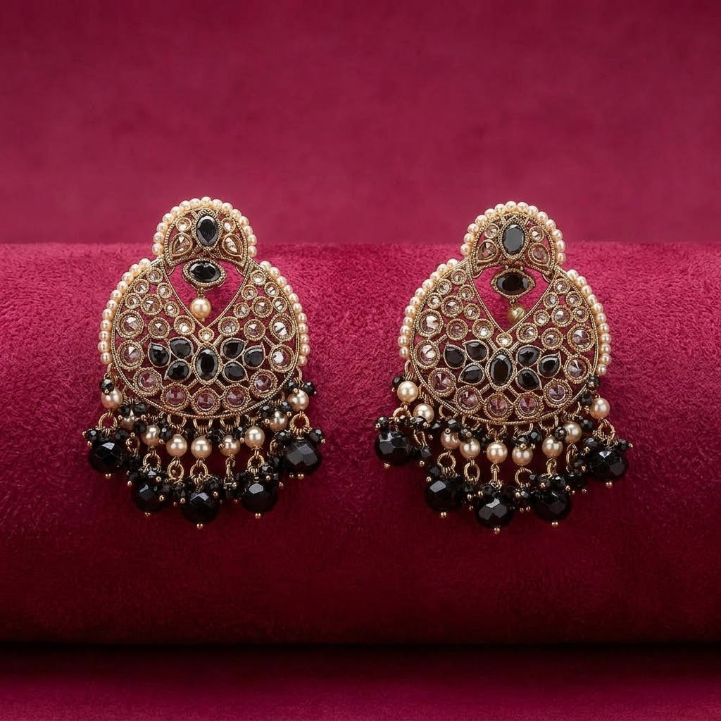 Antique Mehndi Pearl Chandbali Earrings