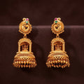 Antique Gold Plated Temple Peacock Jhumki Earrings