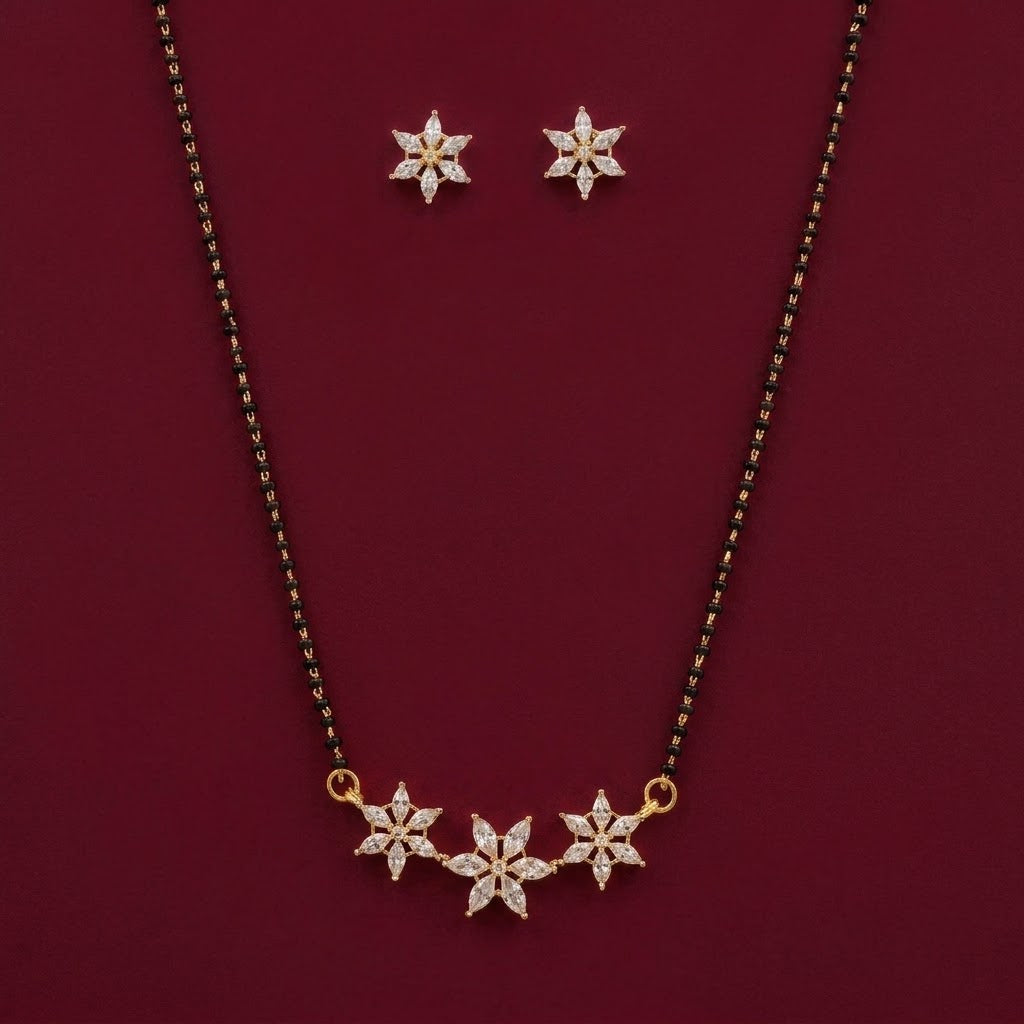 American Diamond Floral Mangalsutra Set with Matching Earrings
