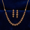 Antique Gold Plated Round Floral CZ Necklace Set with Earrings
