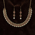 Antique Mehndi Plated Pearl Collar Necklace Set