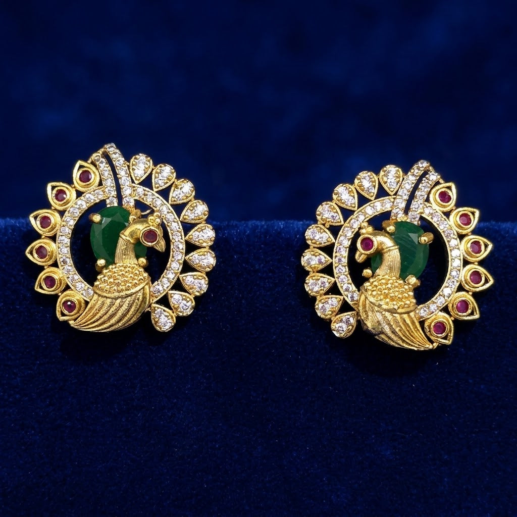 Antique Gold-Plated Peacock Stud Tops