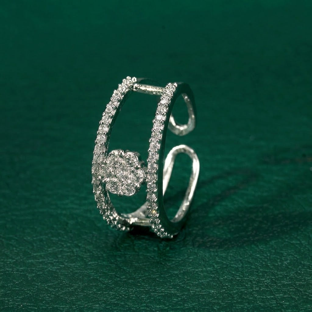 American Diamond Floral Adjustable Ring